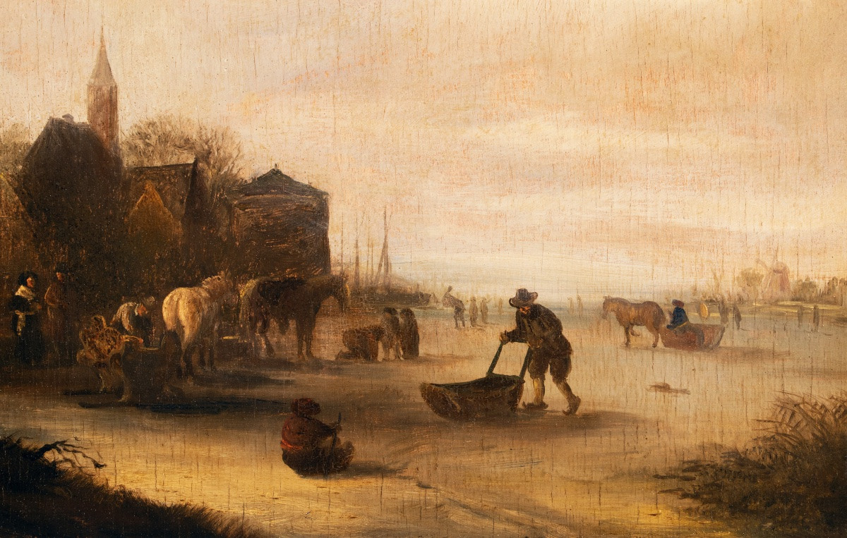 Paysage d’hiver avec un village. Hollande époque XVIIe siècle-photo-2