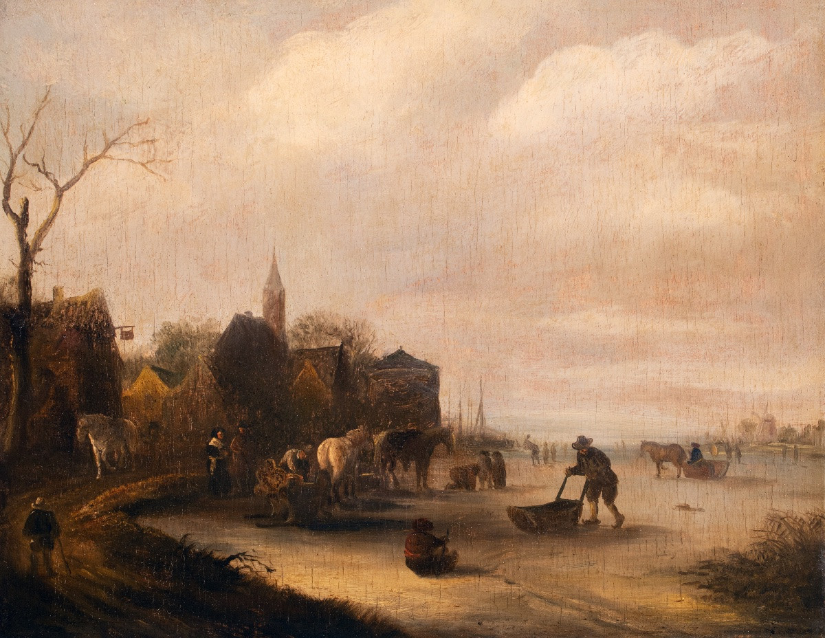 Paysage d’hiver avec un village. Hollande époque XVIIe siècle-photo-3