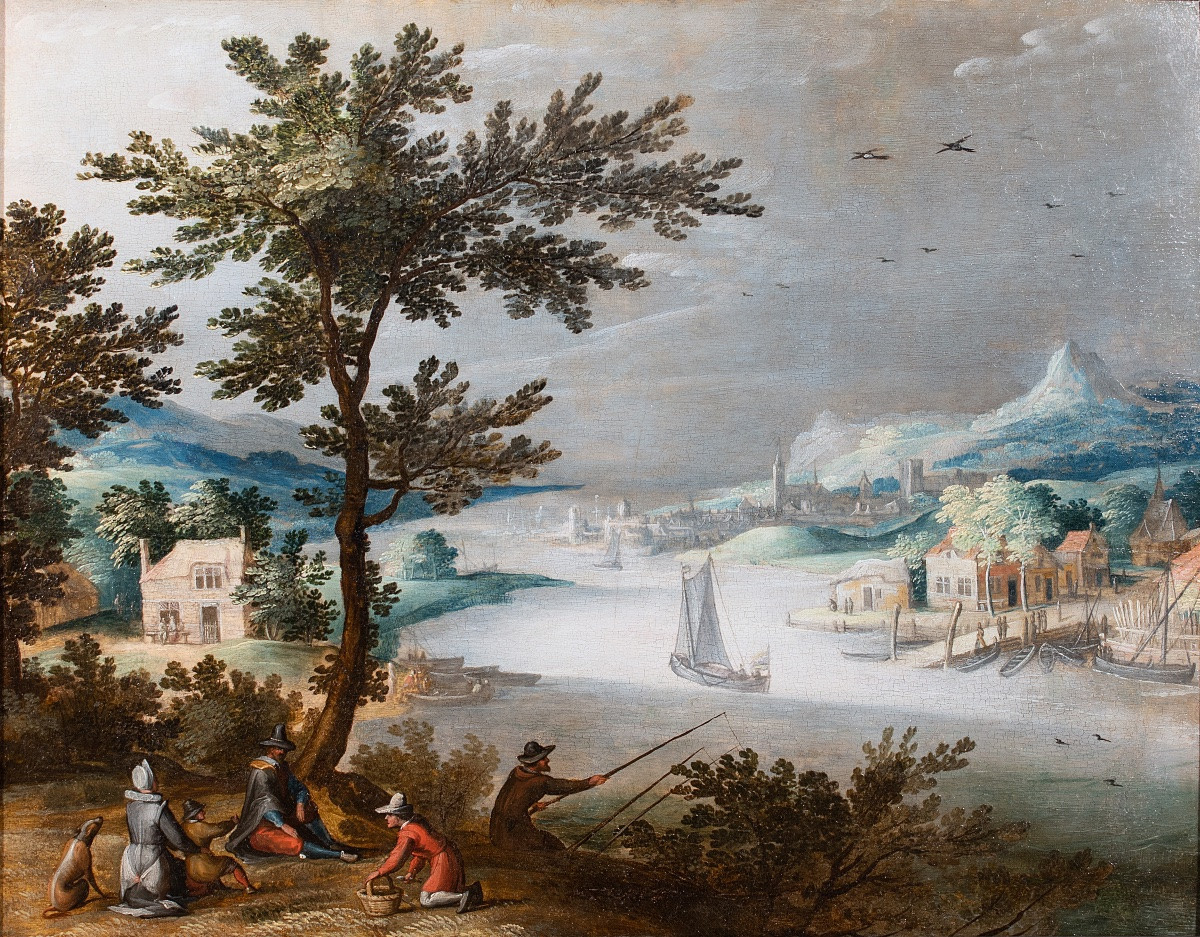 Willem van Nieulandt (1584-1635). Paysage fluvial animé avec déjeuner champêtre-photo-2