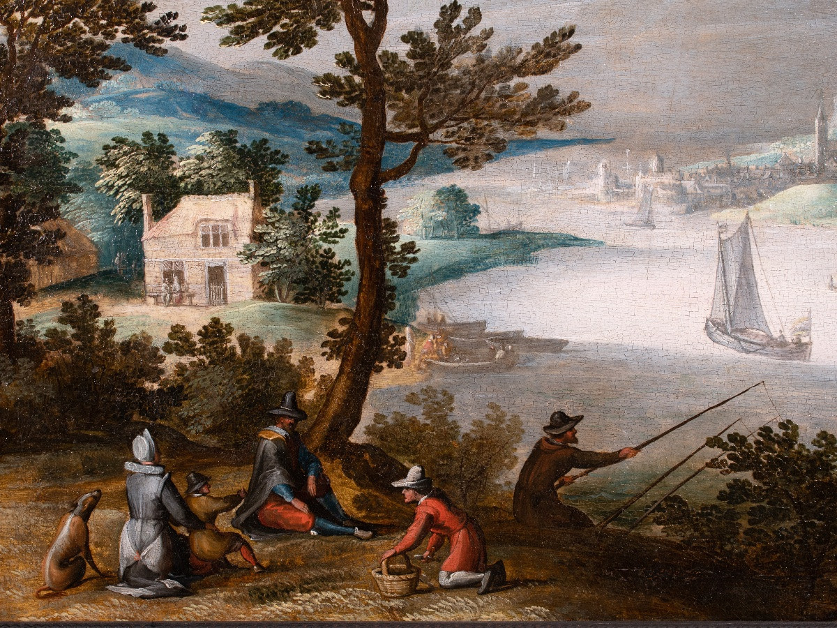 Willem van Nieulandt (1584-1635). Paysage fluvial animé avec déjeuner champêtre-photo-4