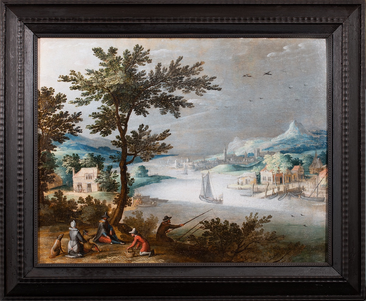 Willem van Nieulandt (1584-1635). Paysage fluvial animé avec déjeuner champêtre