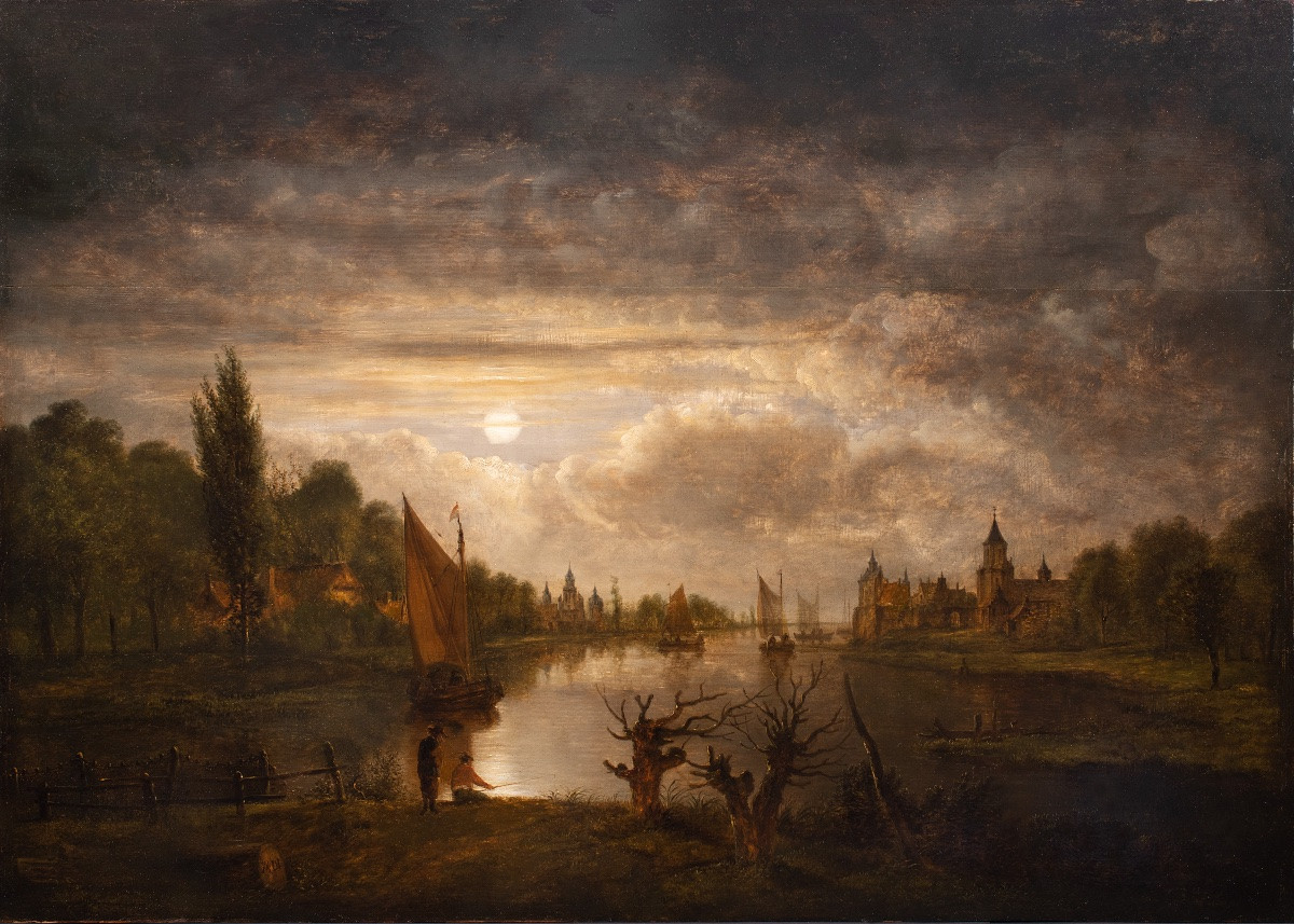 Aert van der Neer (1603–1677) et atelier. Paysage au clair de lune, avec deux pêcheurs -photo-4