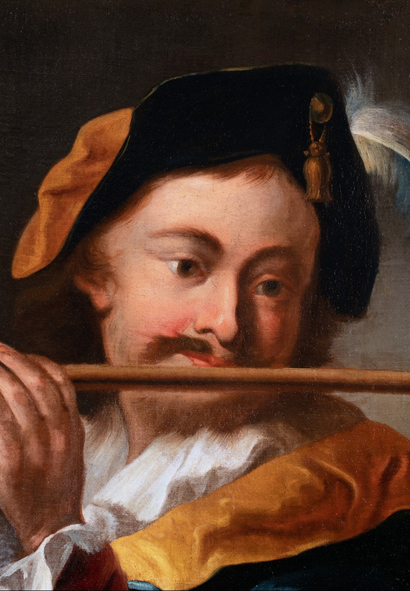 École romaine, première moitié du XVIIIᵉ siècle. Joueur de flûte en demi figure-photo-2