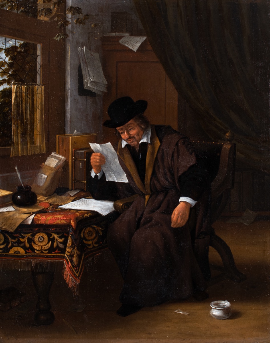 A Man Reading A Letter In His Study.  Adriaen Van Ostade (1610–1685)