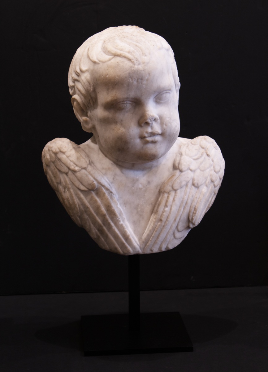 Bust Of A Cherub In Carrara Marble. Italy, Early 17th Century, Circa 1600