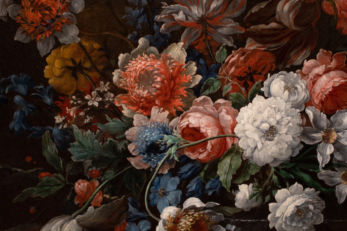 Jean Baptiste Monnoyer (1636–1699) & Workshop. Large Vase Of Flowers On A Marble Entablature-photo-2