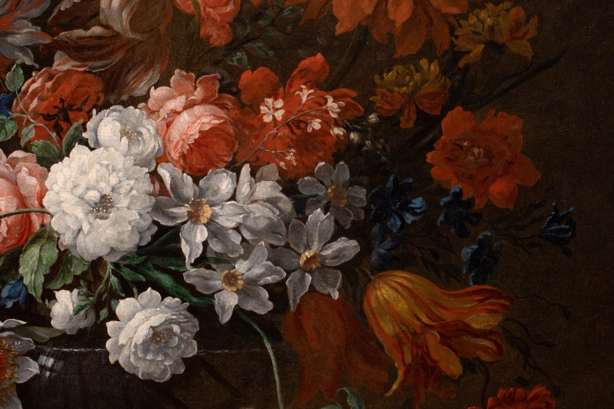 Jean Baptiste Monnoyer (1636–1699) & Workshop. Large Vase Of Flowers On A Marble Entablature-photo-3