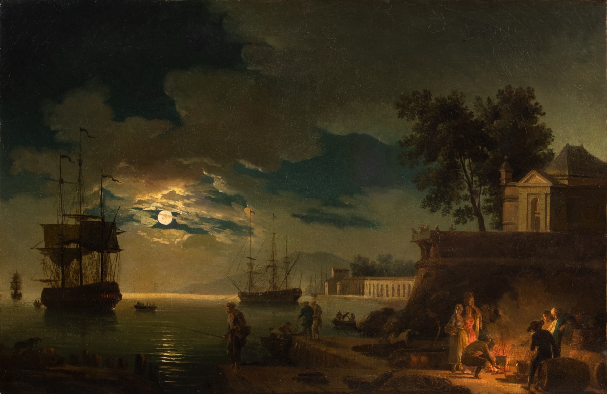 Joseph Vernet’s Studio, Late 18th Century. View Of A Harbor In The Moonlight With A Campfire-photo-4