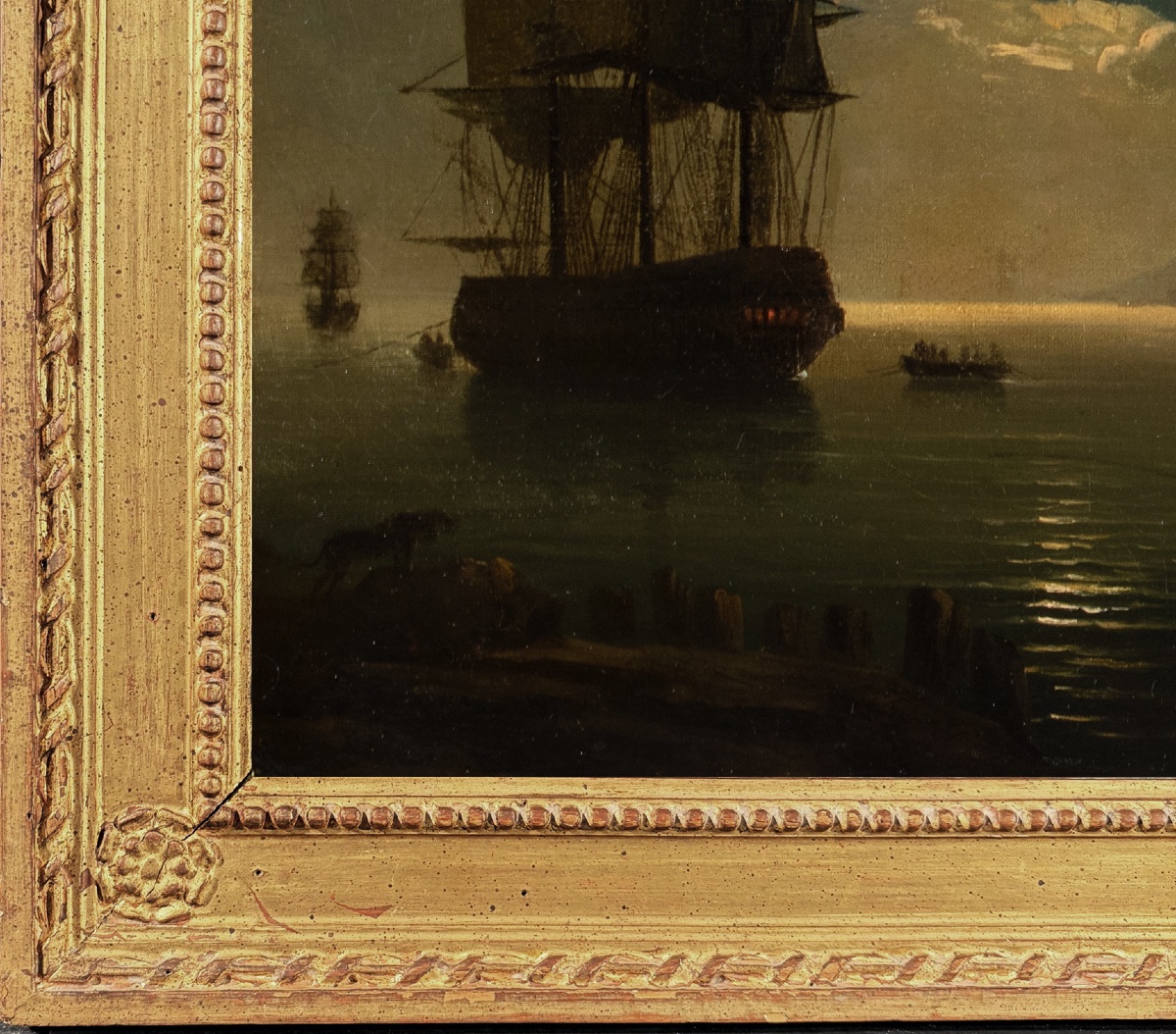 Joseph Vernet’s Studio, Late 18th Century. View Of A Harbor In The Moonlight With A Campfire-photo-1