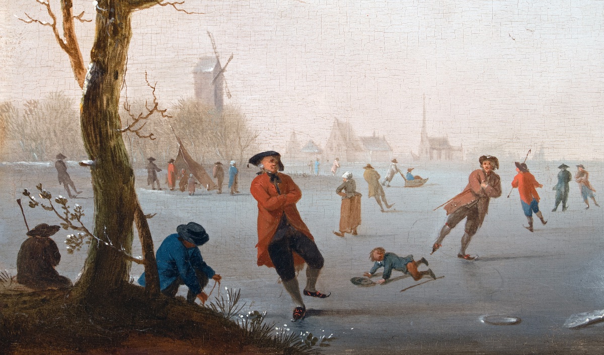 Paysage d’hiver aux patineurs et joueurs de trictrac. Hollande XVIIIe siècle, daté 1764-photo-2