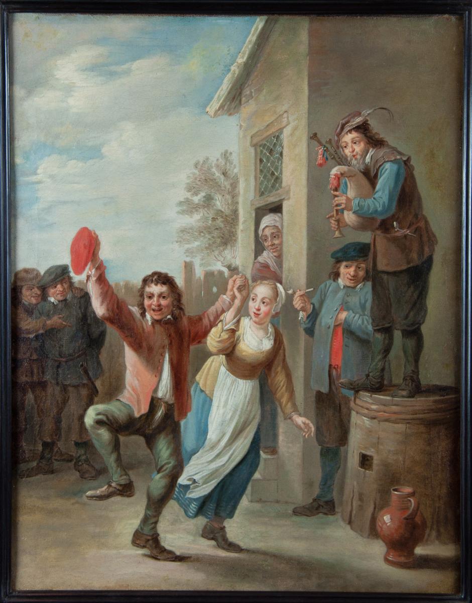 Ecole De David II Teniers (1610-1690). Villageois Dansant Devant L’auberge-photo-2