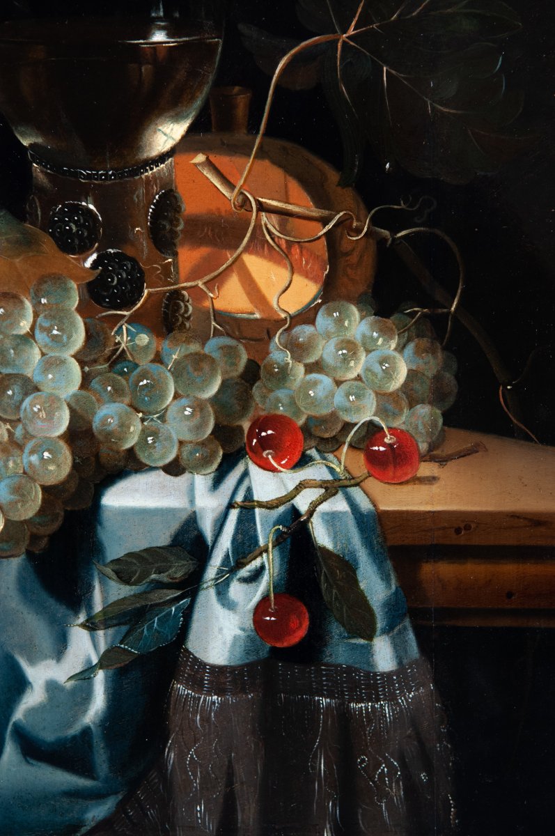 Harmen Loeding (c.1637-c.1673). Still Life With Cherries, Citrus, Grapes And Glass Of Wine-photo-2