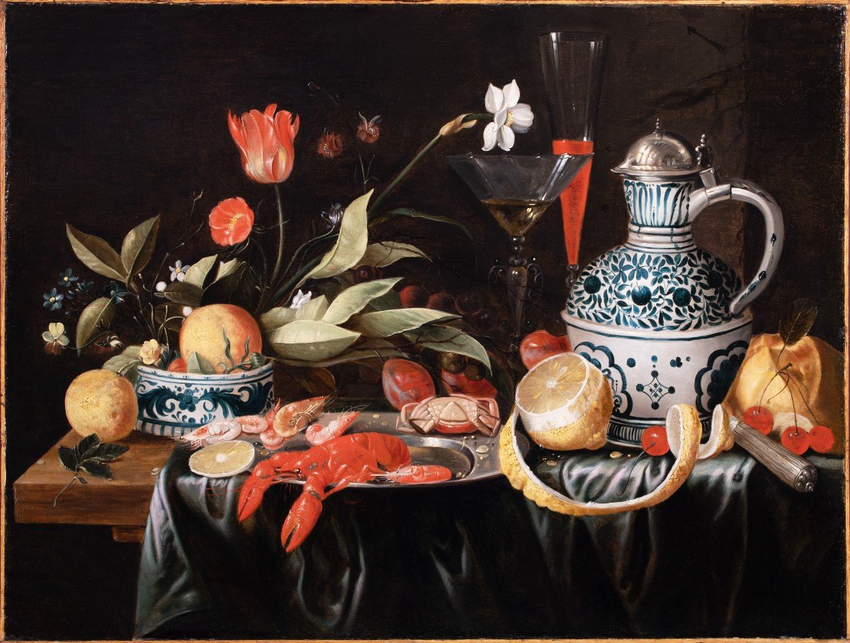 Jan Davidsz De Heem (1606-1684) (workshop). Still Life With Lobster, Flowers, Citrus And Pitcher-photo-1
