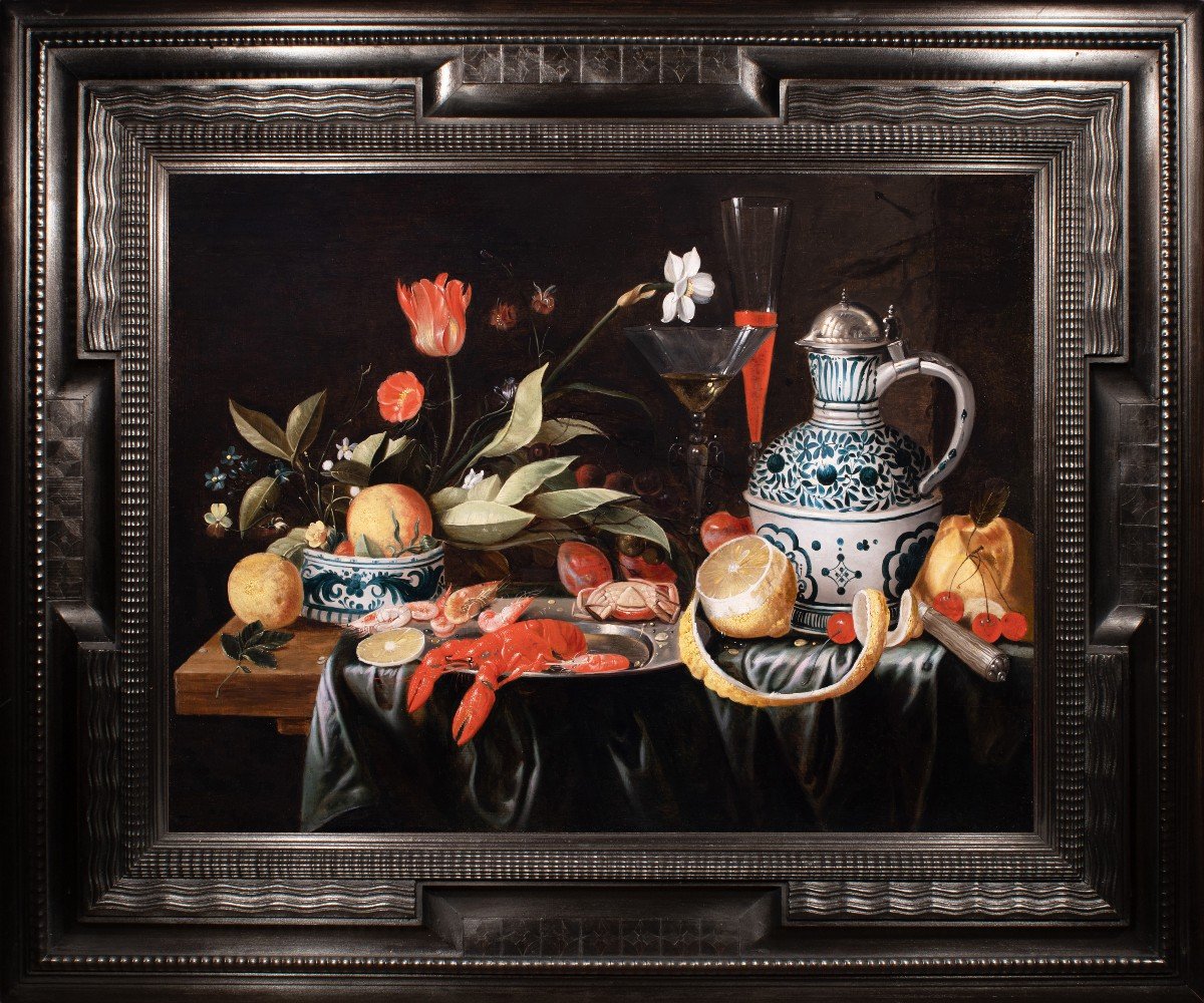 Jan Davidsz De Heem (1606-1684) (workshop). Still Life With Lobster, Flowers, Citrus And Pitcher