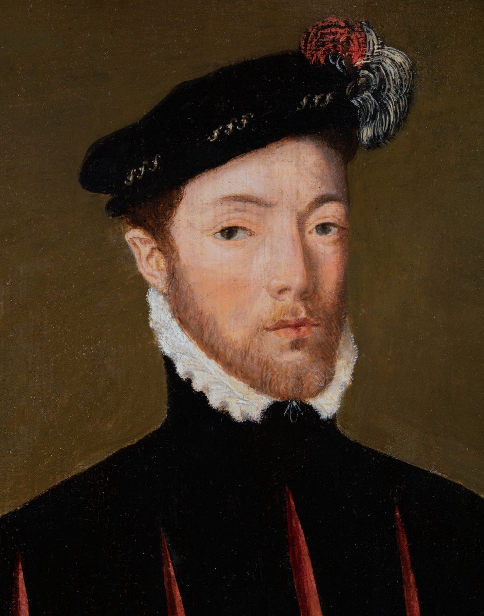 School Of Corneille De Lyon (1500-1575). Young Man With A Black Feathered Cap.-photo-3