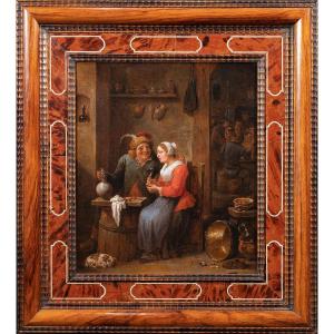 Jeune couple à la taverne. Atelier de David Teniers (1610-1690)