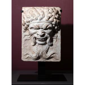 Mascaron With The Head Of A Laughing Faun, 17th Century Marble