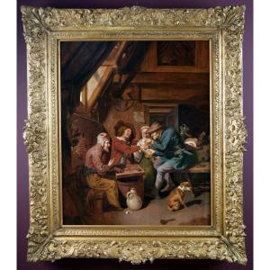 The Backgammon Players. Dutch School From The 17th Century Circa 1650