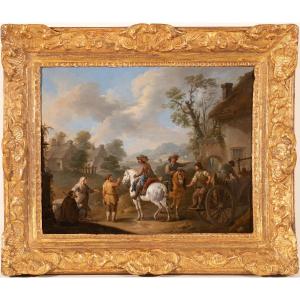 Carel van Falens (1683-1733). Gentilshommes à cheval conversant au cours d’une halte