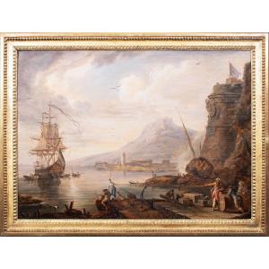 Port méditerranéen au couchant. Charles François Lacroix de Marseille et atelier (1700-1782)