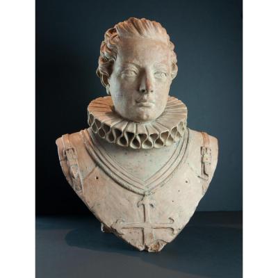 Buste En Terre Cuite D’un Jeune Chevalier De L’ordre De Santiago, XVIIIème Siècle