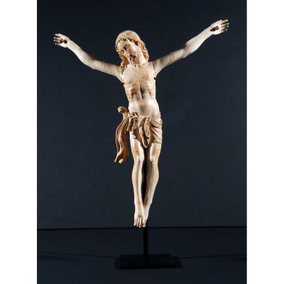 Grand Christ en ivoire sculpté. Époque XVIIème siècle