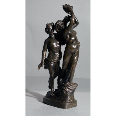Apollo & Daphne. 18th Century Bronze Sculpture With Black Patina