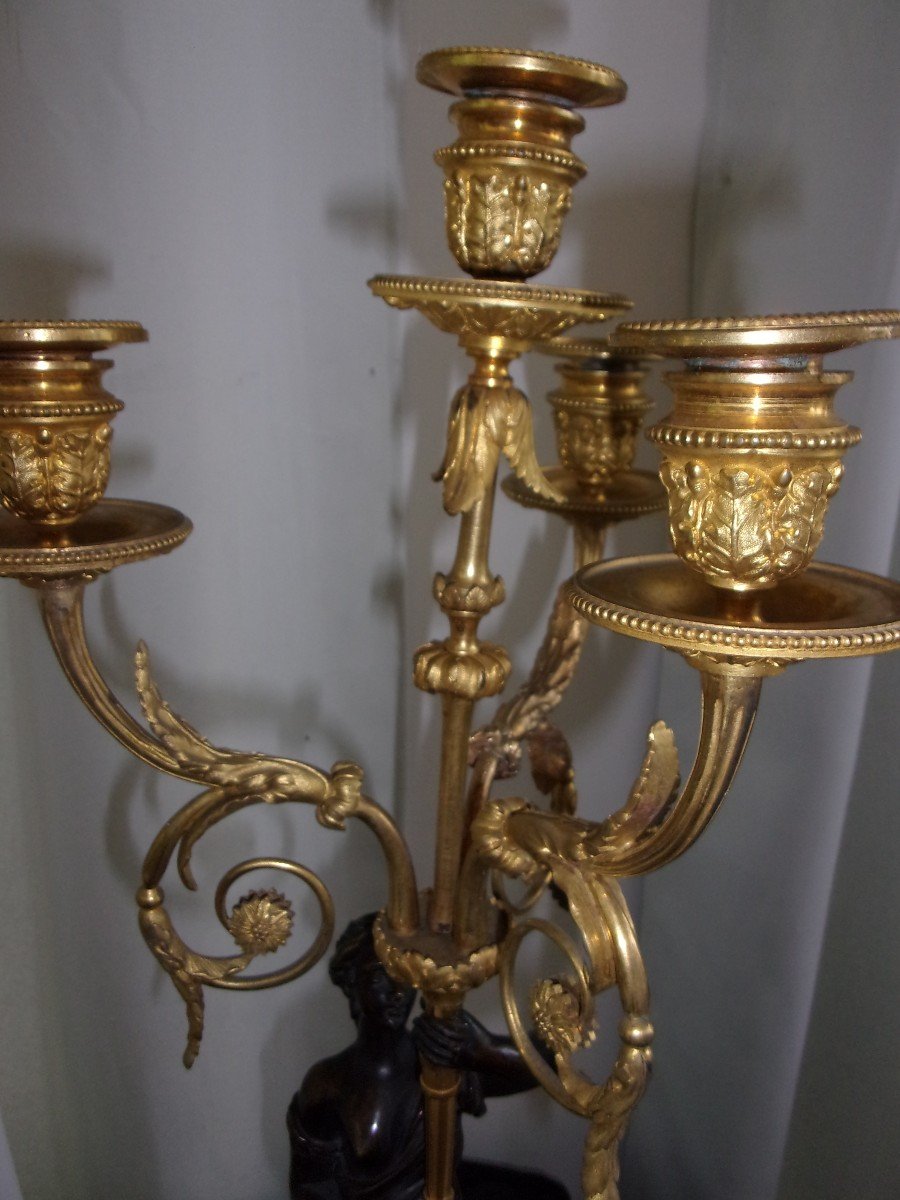 Paire De Grands Candélabres Aux Vestales Bronze époque Louis XVI fin XVIII ou début XIXe H 62cm-photo-4