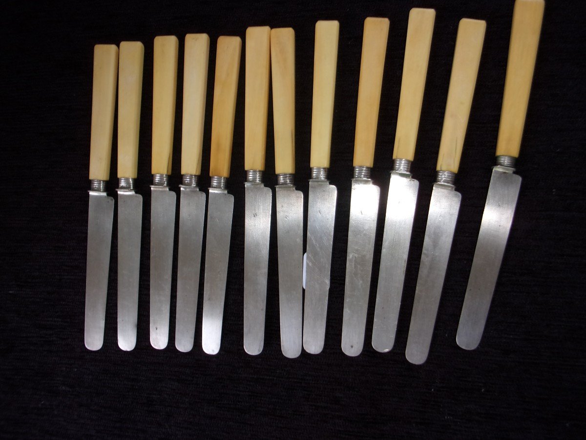 Set Of 12 Dessert Knives Silver Blade Minerva XIXth Century-photo-3