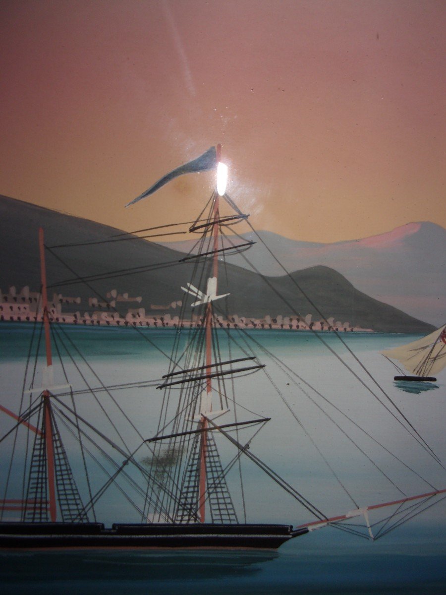 Grande Gouache Napolitaine  éruption De 1852 Son  Cadre  , époque XIXe Siècle-photo-4