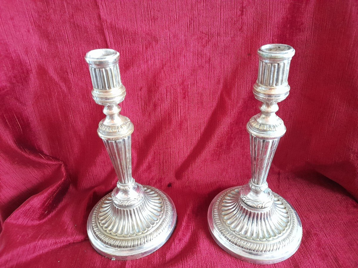 Pair Of Silver Bronze Candelabra Louis XVI Eighteenth Time-photo-3