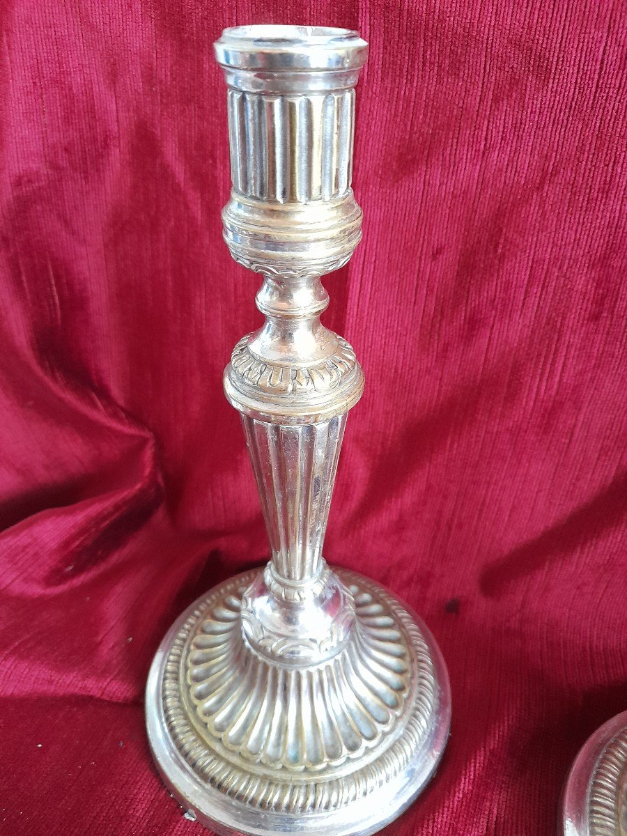 Pair Of Silver Bronze Candelabra Louis XVI Eighteenth Time-photo-1