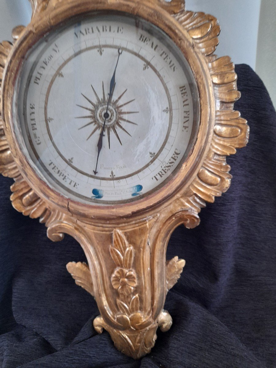 Golden Wood Barometer Louis XVI Period Paniza In Paris Eighteenth Century-photo-2