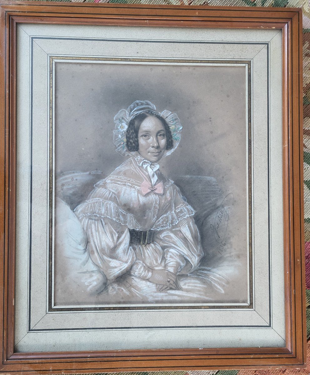 J.BOILLY Portrait De Madame  De H... Dessin  Rehaussé  Sg J BOILLY  Daté 1836-photo-3