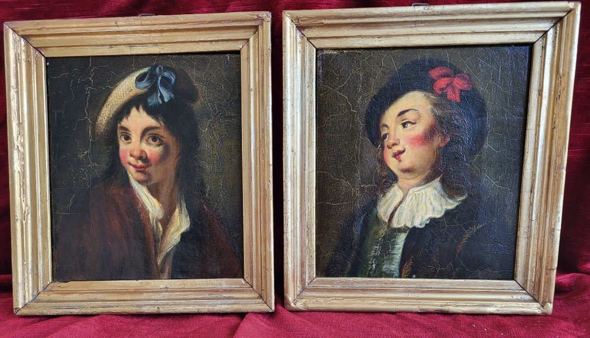 école Française  Du XVIII E Paire De Portraits d'Enfant Huile /t