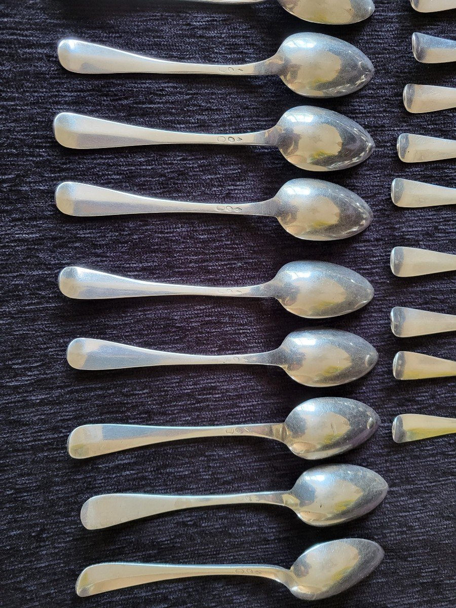 Ensemble 12 Couverts à Dessert Argent 1e Coq 1798-1809-photo-5