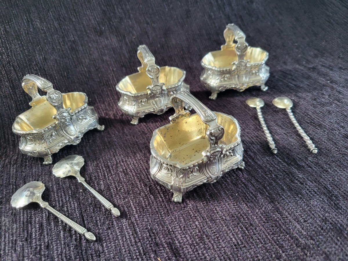 Suite Of 4 Silver Salt Shakers Minerva Napoleon III Period 260g