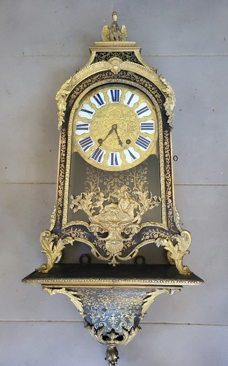 Boulle Marquetry Cartel Louis XV Sg Bertrand XVIII E Century H109cm