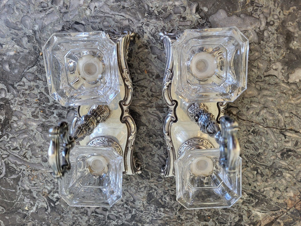Pair Of Double Crystal And Sterling Silver Salt Shakers Napoleon III Nineteenth Time-photo-2