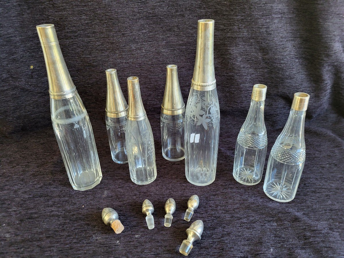 Ensemble De5 Flacons à Alcool Montés  Argent  Fin XIXe -photo-2