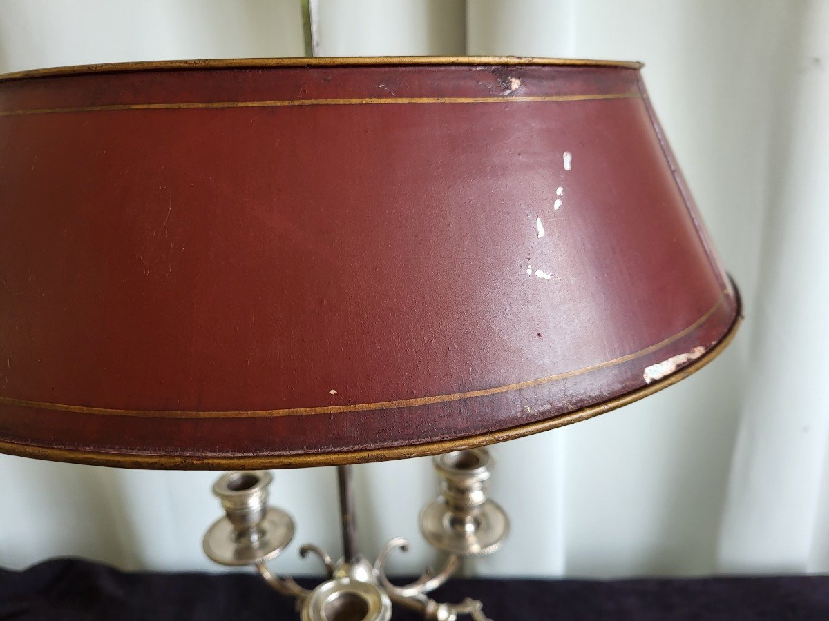 Large Silver Bronze Bouillotte Lamp Louis XVI Eighteenth Time-photo-3