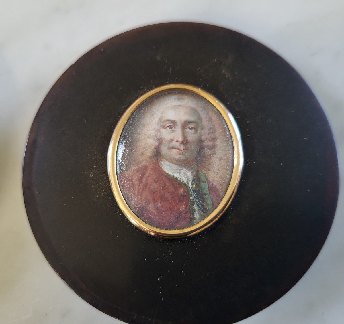 Brown Tortoiseshell Box Miniature Gentleman 18th Century-photo-3