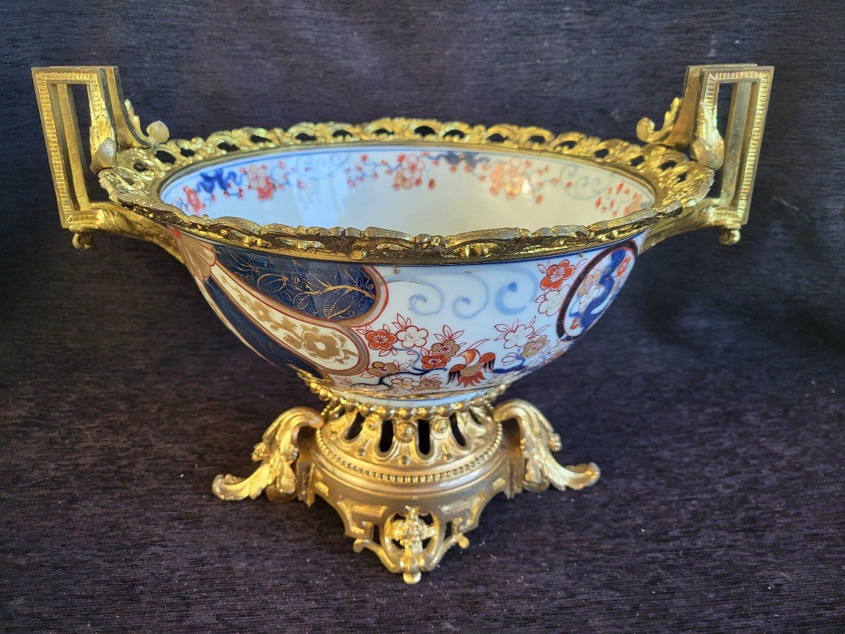 Large Imari Porcelain Cup Mounted Gilt Bronze 19th Century Tbe-photo-2