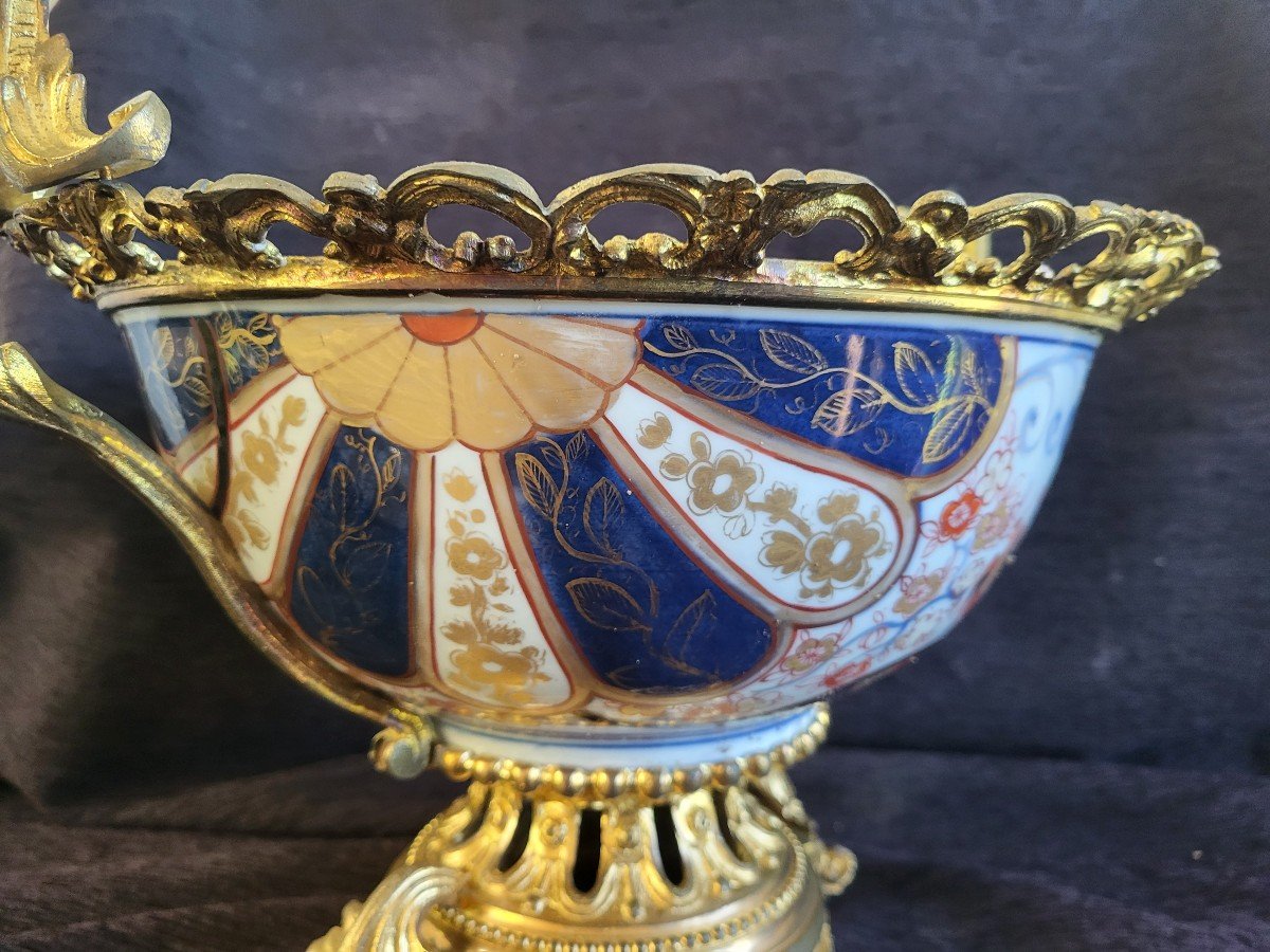 Large Imari Porcelain Cup Mounted Gilt Bronze 19th Century Tbe-photo-3