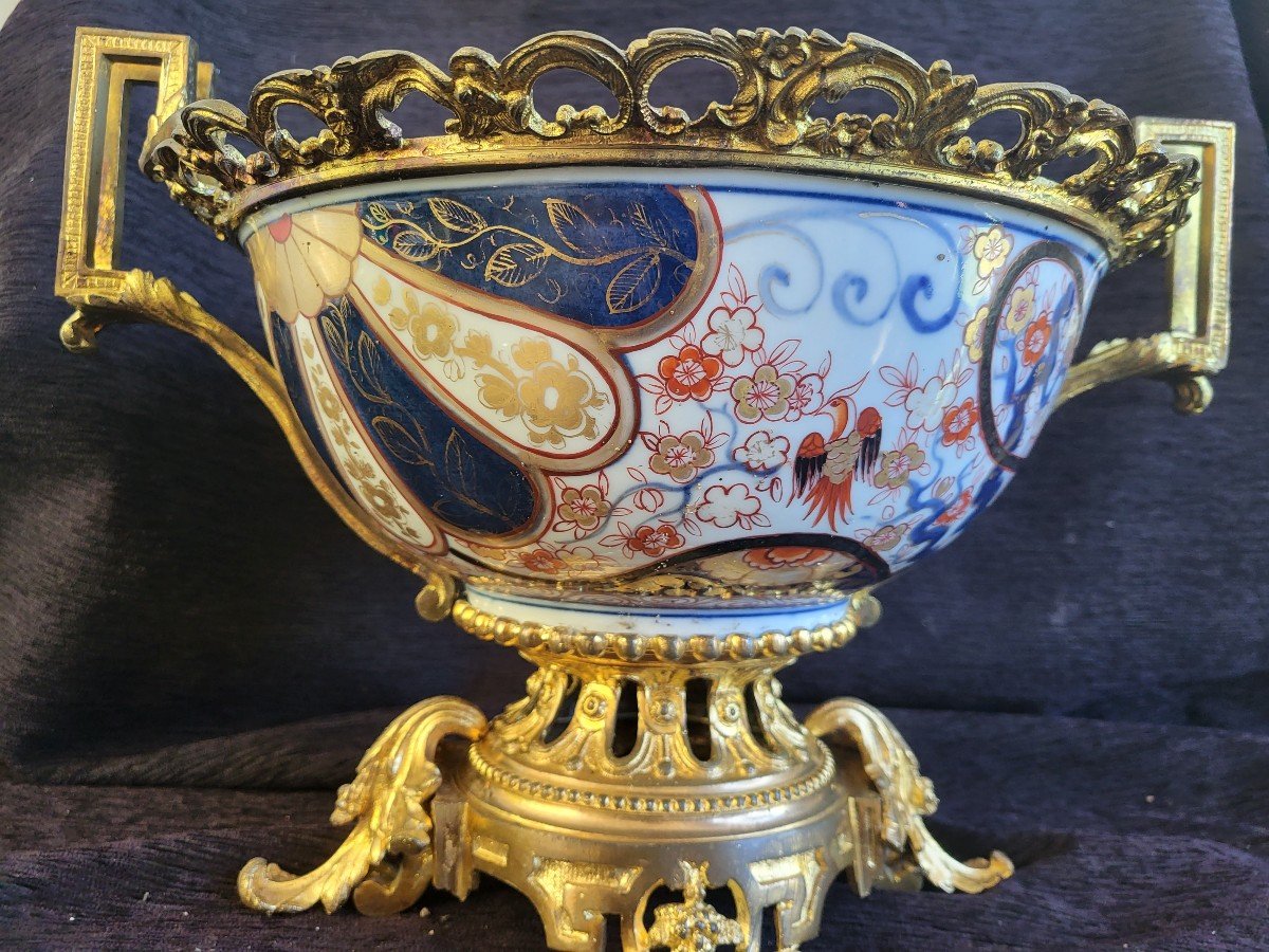 Large Imari Porcelain Cup Mounted Gilt Bronze 19th Century Tbe-photo-5