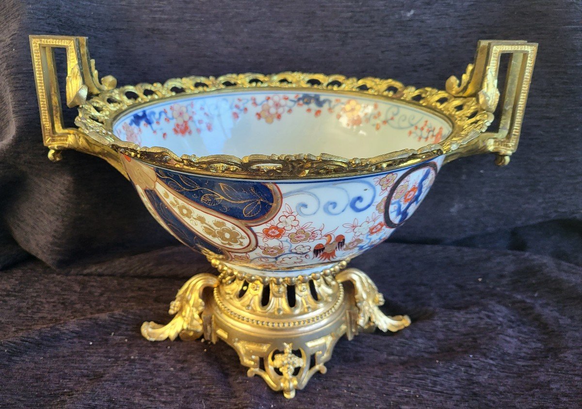 Large Imari Porcelain Cup Mounted Gilt Bronze 19th Century Tbe-photo-7