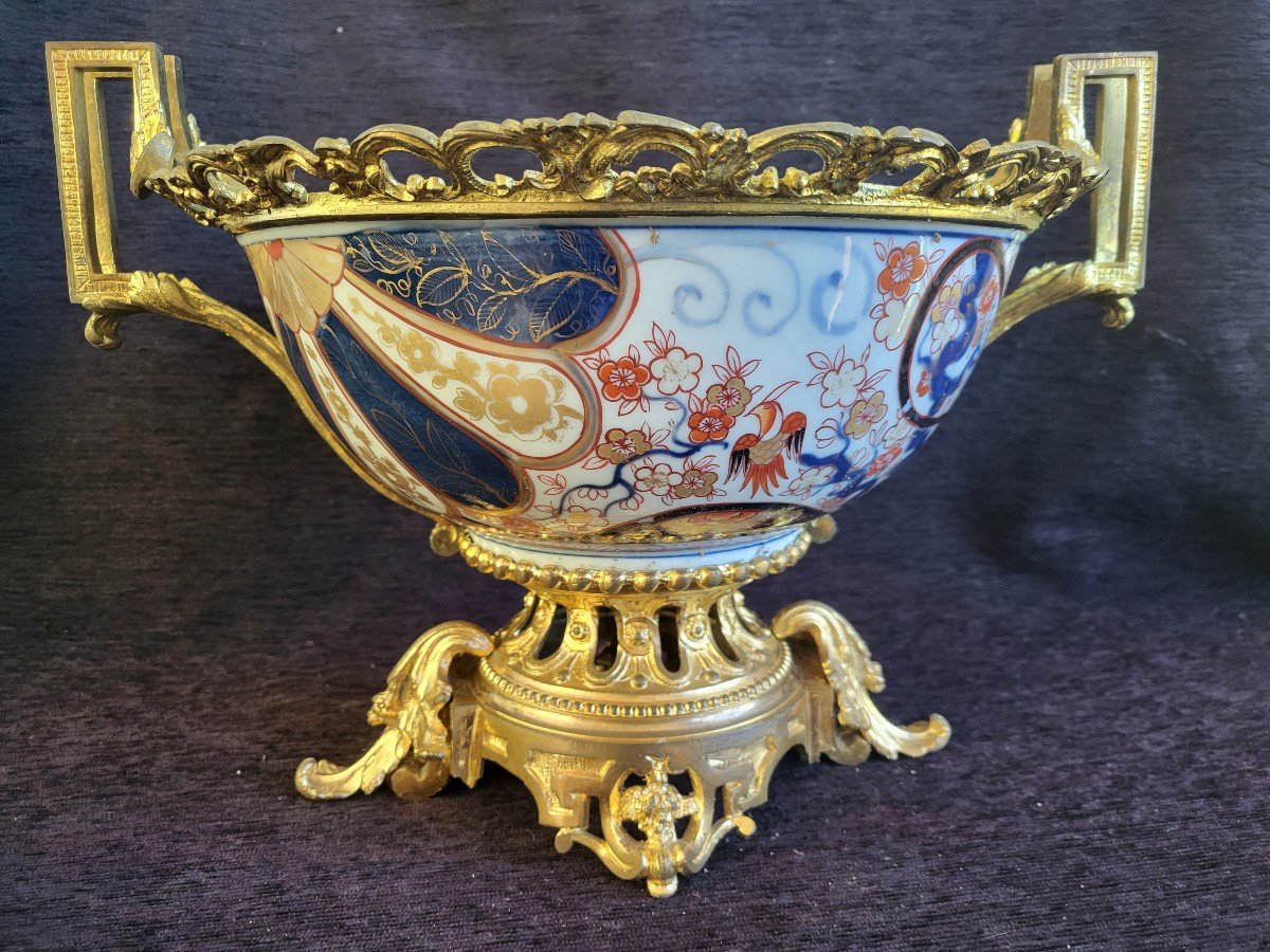 Large Imari Porcelain Cup Mounted Gilt Bronze 19th Century Tbe