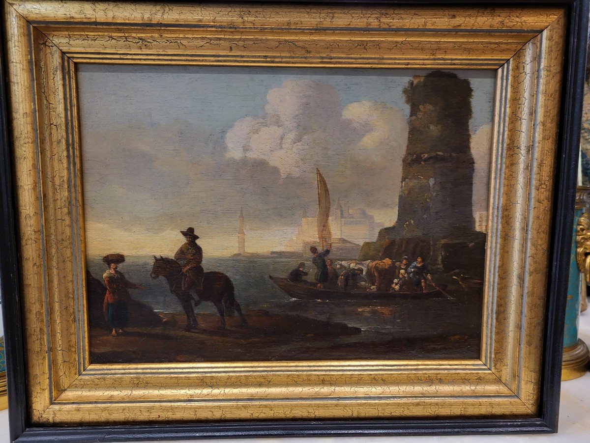18th Century School View Of Port Animé H/p Sv Vernet
