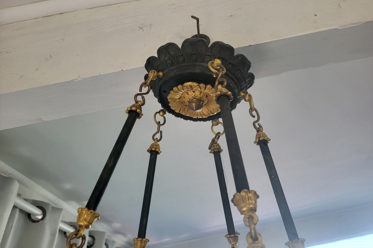 Lustre Bronze Patiné  Et Doré  époque  Restauration  Début XIXe Siècle -photo-1