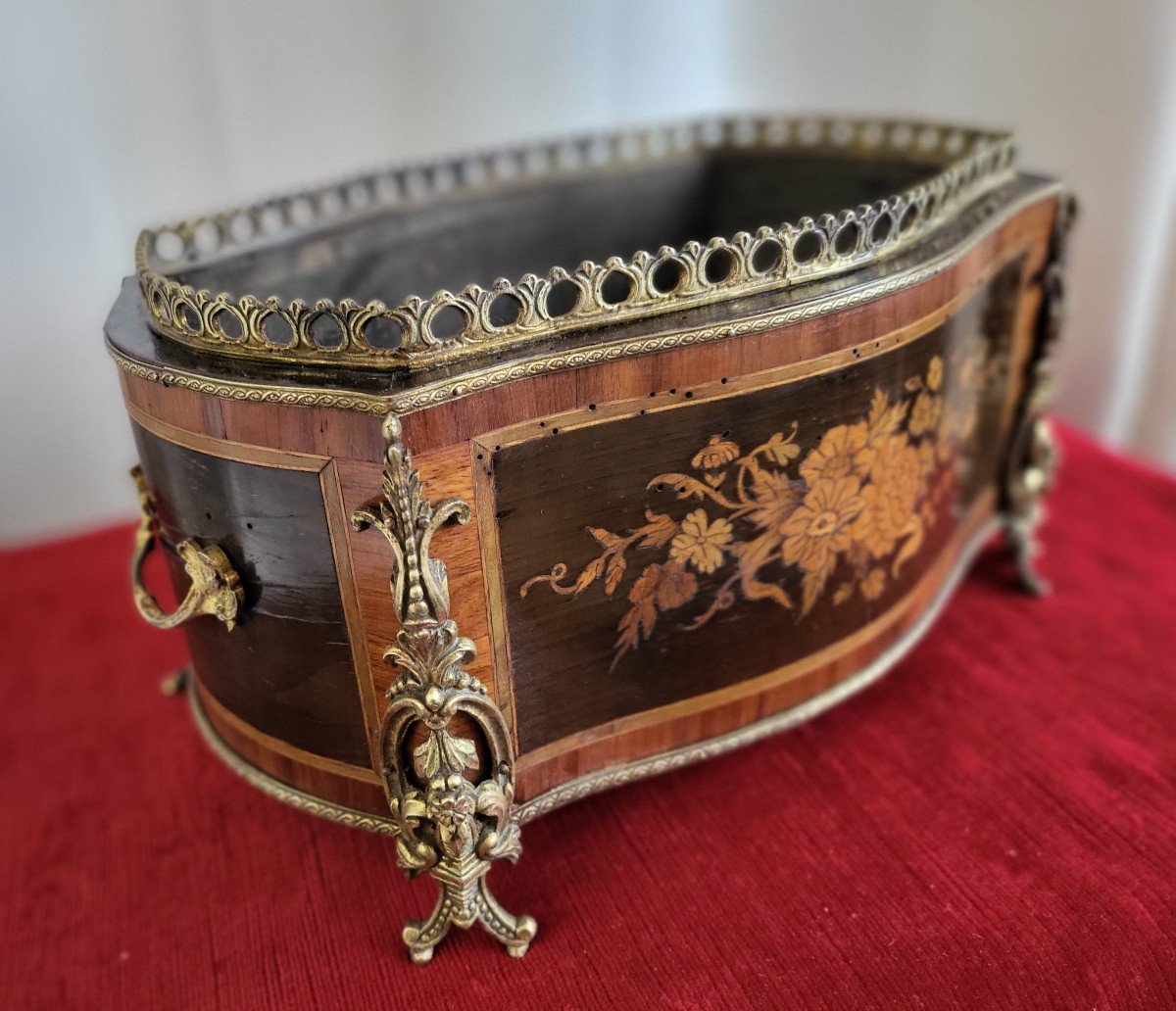 Marquetry And Gilded Bronzes Planter Napoleon III Period 19th-photo-1
